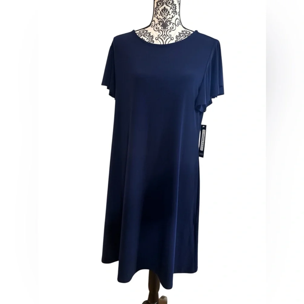 Nicole Miller Navy Blue Midi Dress NWT 1X - Picture 2 of 8